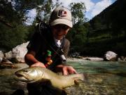 Eben, Otto and Andrew fly fishing Slovenia July, marble trout Soca nice